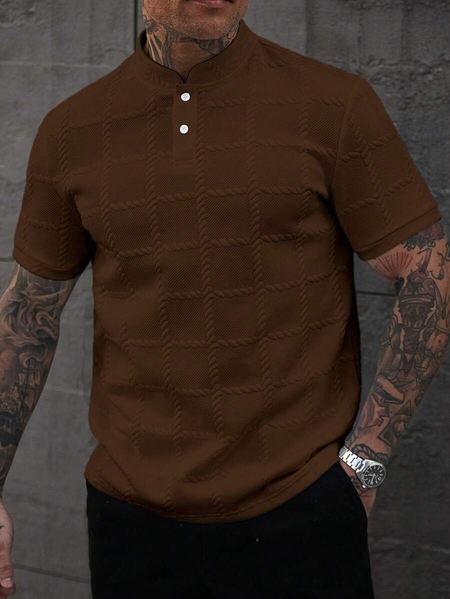 Camisa Masculina Estilo Polo de Manga Curta com Gola Padre