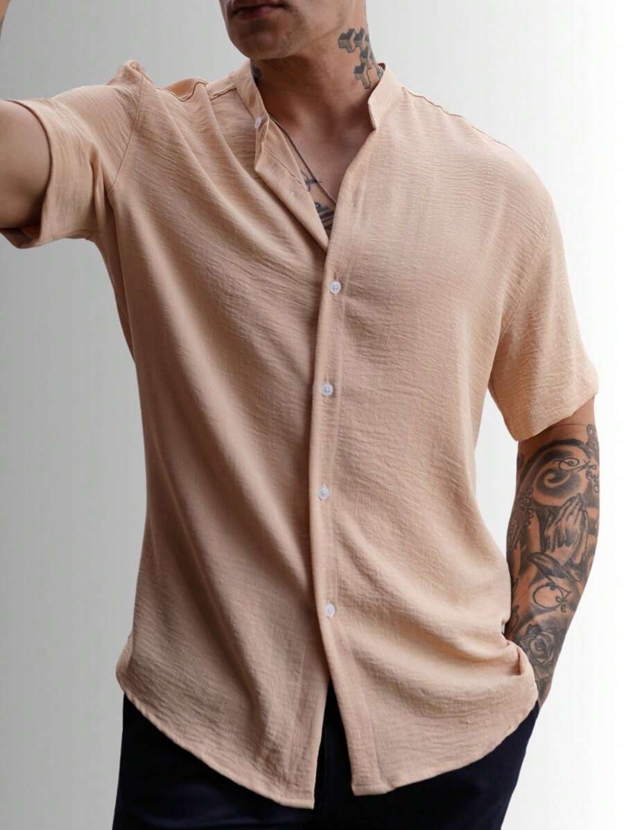 Camisa Masculina Manga Curta Gola Padre Confortável Tendencia Verão