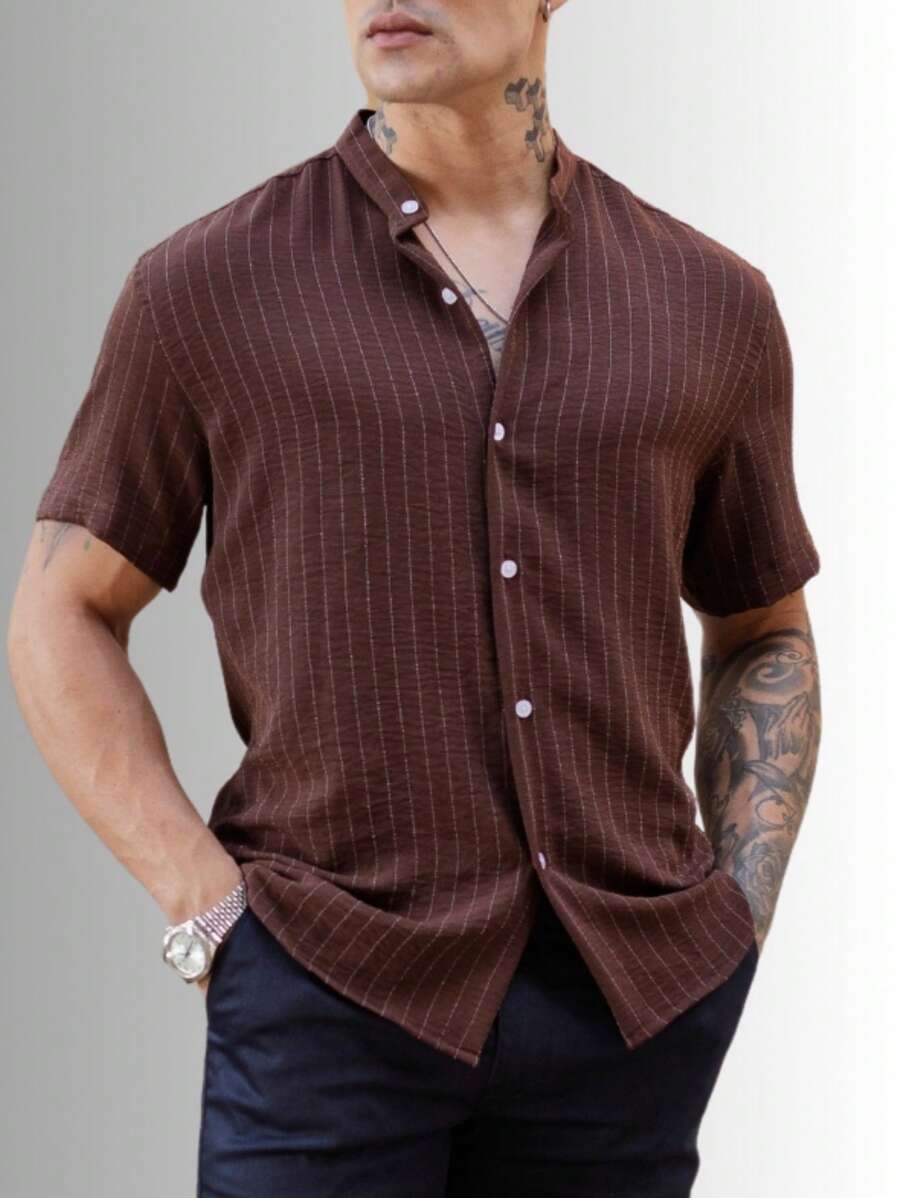 Camisa Masculina Manga Curta Gola Padre Confortável Tendencia Verão