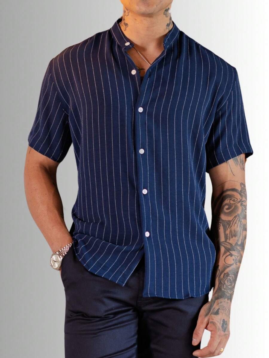 Camisa Masculina Manga Curta Gola Padre Confortável Tendencia Verão