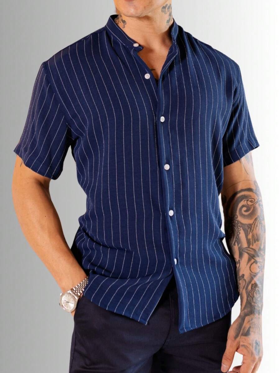 Camisa Masculina Manga Curta Gola Padre Confortável Tendencia Verão