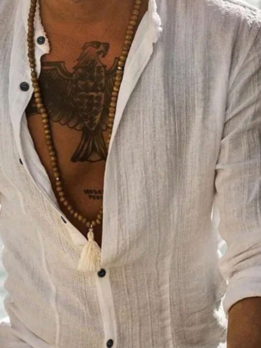 Camisa de Manga Longa Casual Minimalista com Listras Maratá