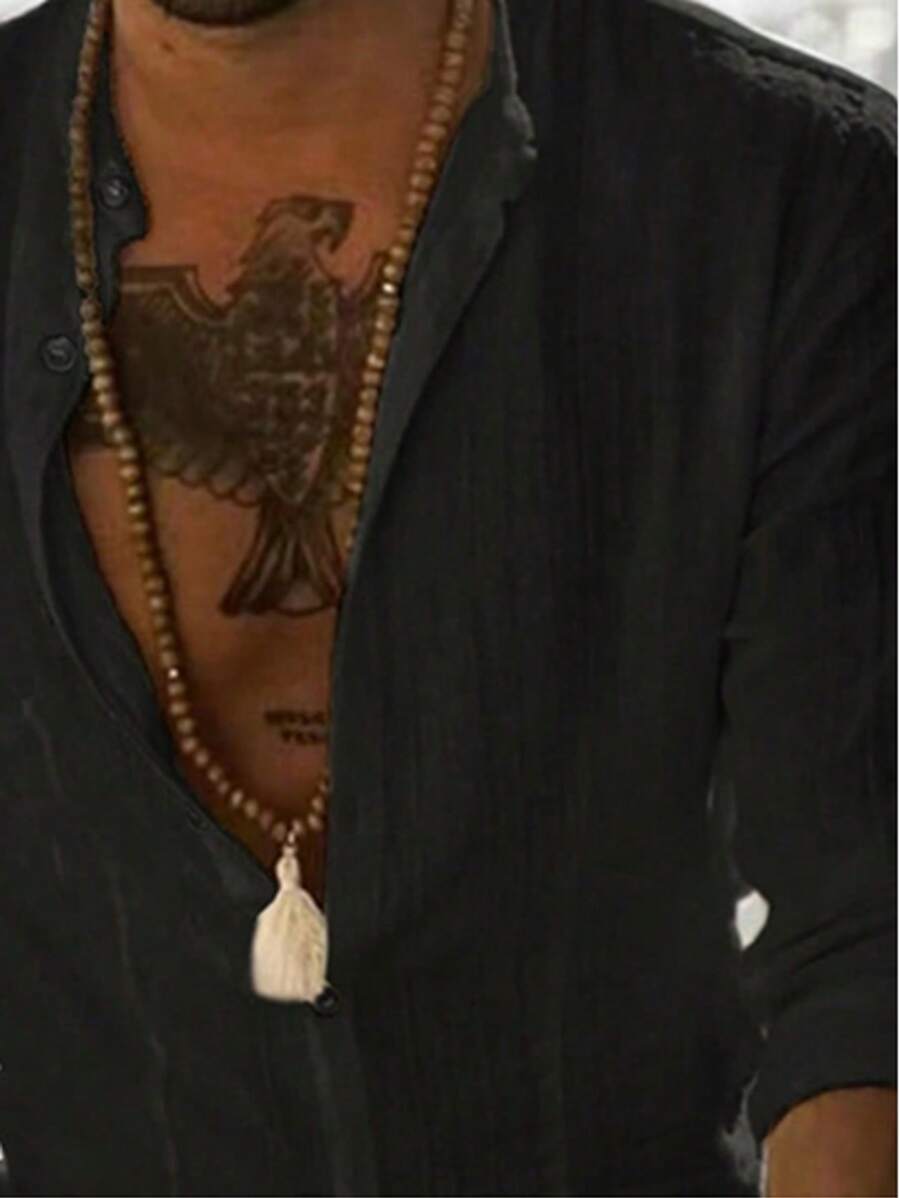 Camisa de Manga Longa Casual Minimalista com Listras Maratá