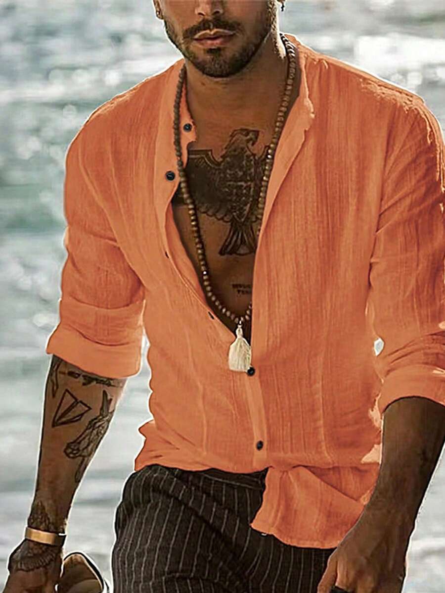 Camisa de Manga Longa Casual Minimalista com Listras Maratá