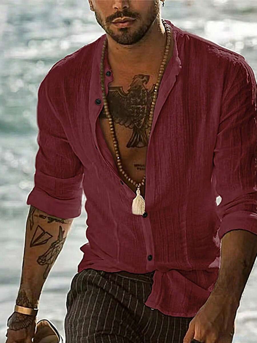 Camisa de Manga Longa Casual Minimalista com Listras Maratá