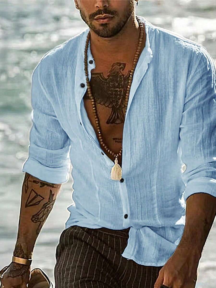 Camisa de Manga Longa Casual Minimalista com Listras Maratá