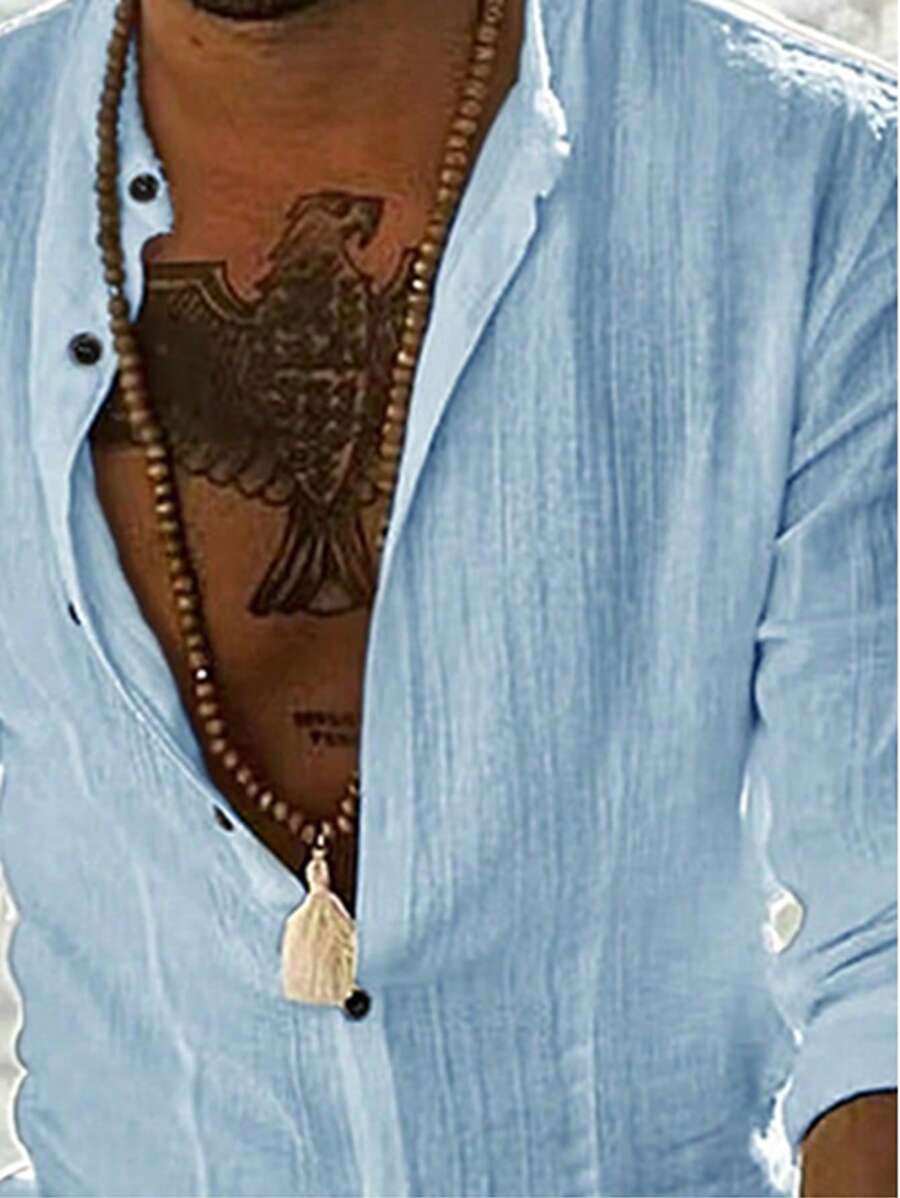 Camisa de Manga Longa Casual Minimalista com Listras Maratá