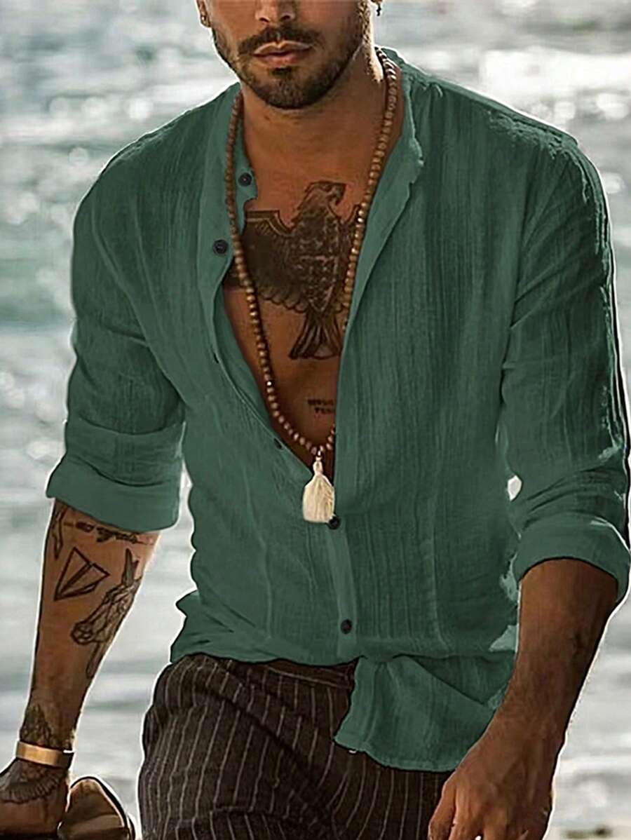 Camisa de Manga Longa Casual Minimalista com Listras Maratá