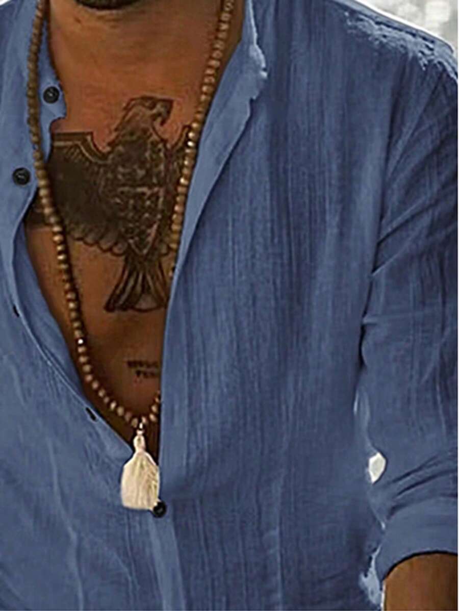 Camisa de Manga Longa Casual Minimalista com Listras Maratá