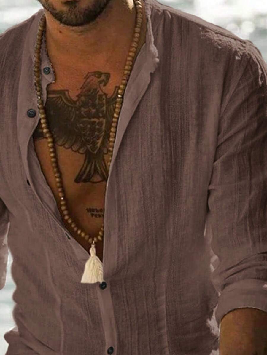 Camisa de Manga Longa Casual Minimalista com Listras Maratá