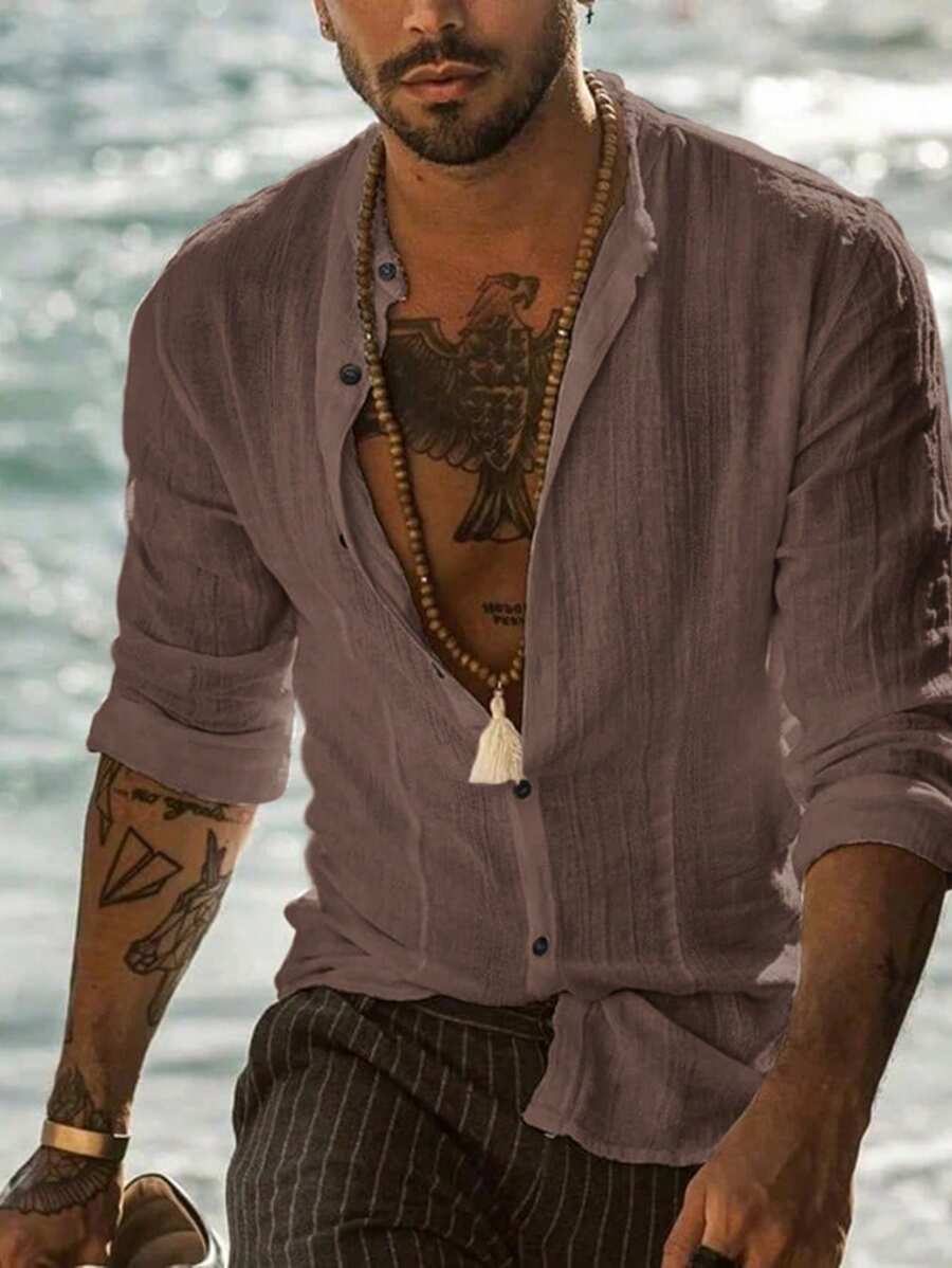 Camisa de Manga Longa Casual Minimalista com Listras Maratá