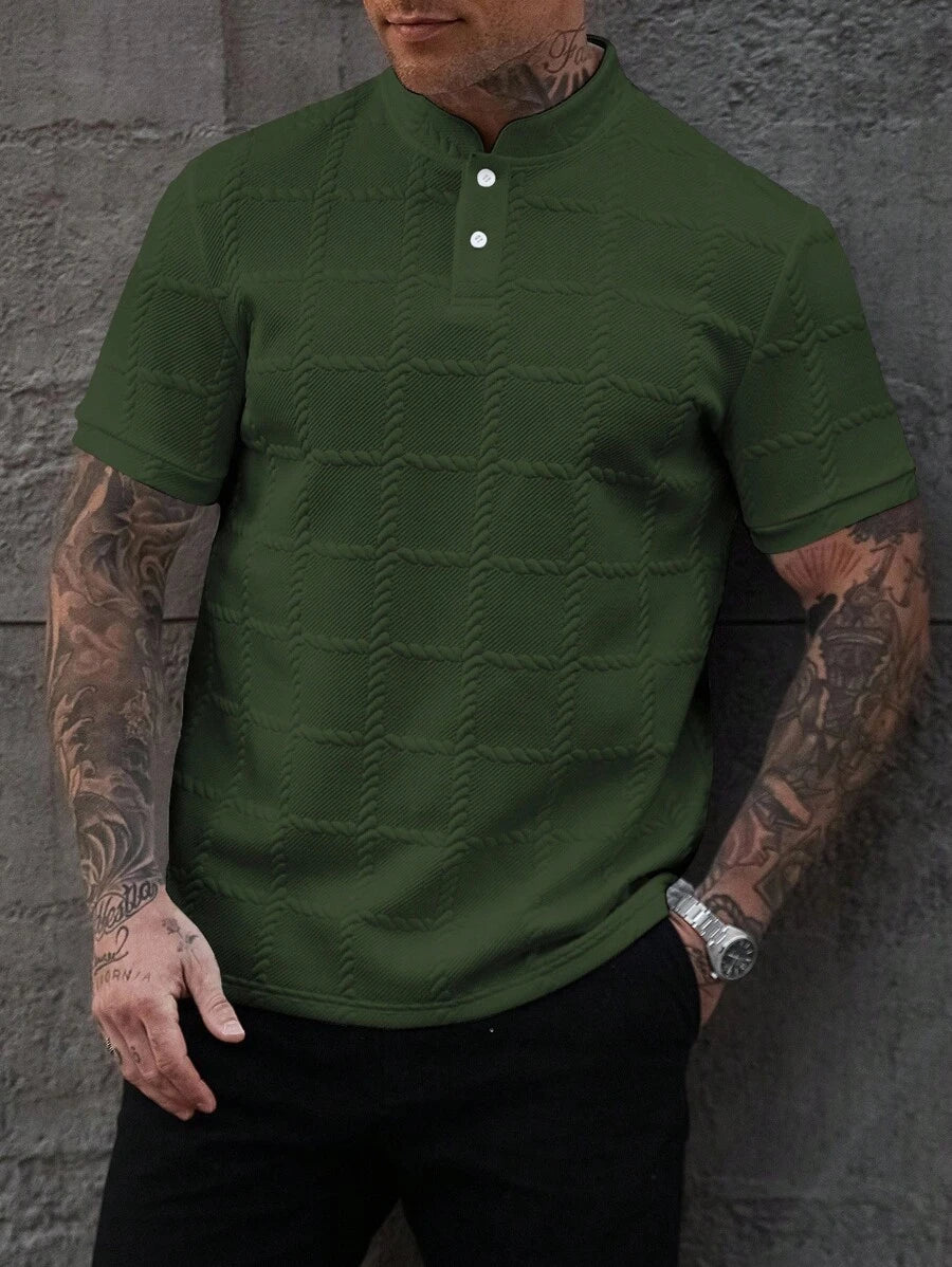 Camisa Masculina Estilo Polo de Manga Curta com Gola Padre