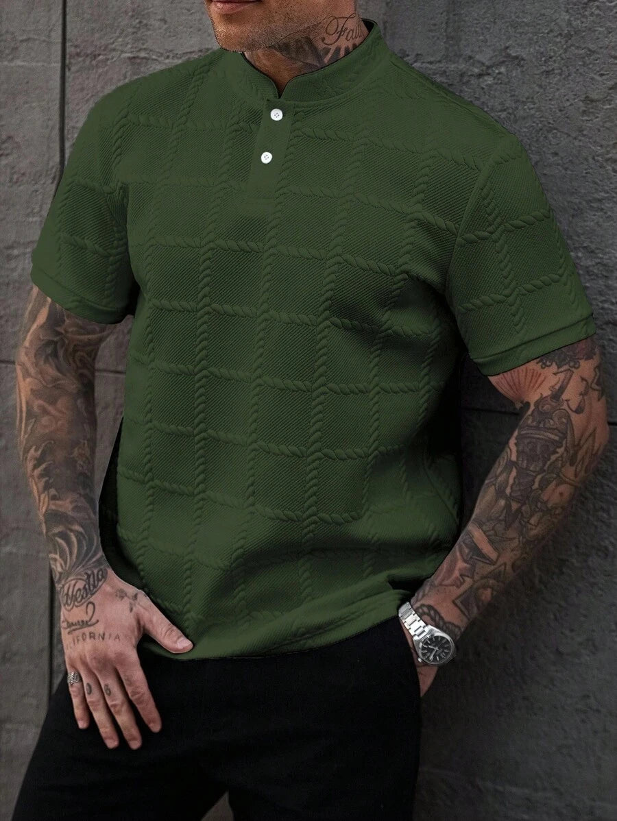Camisa Masculina Estilo Polo de Manga Curta com Gola Padre