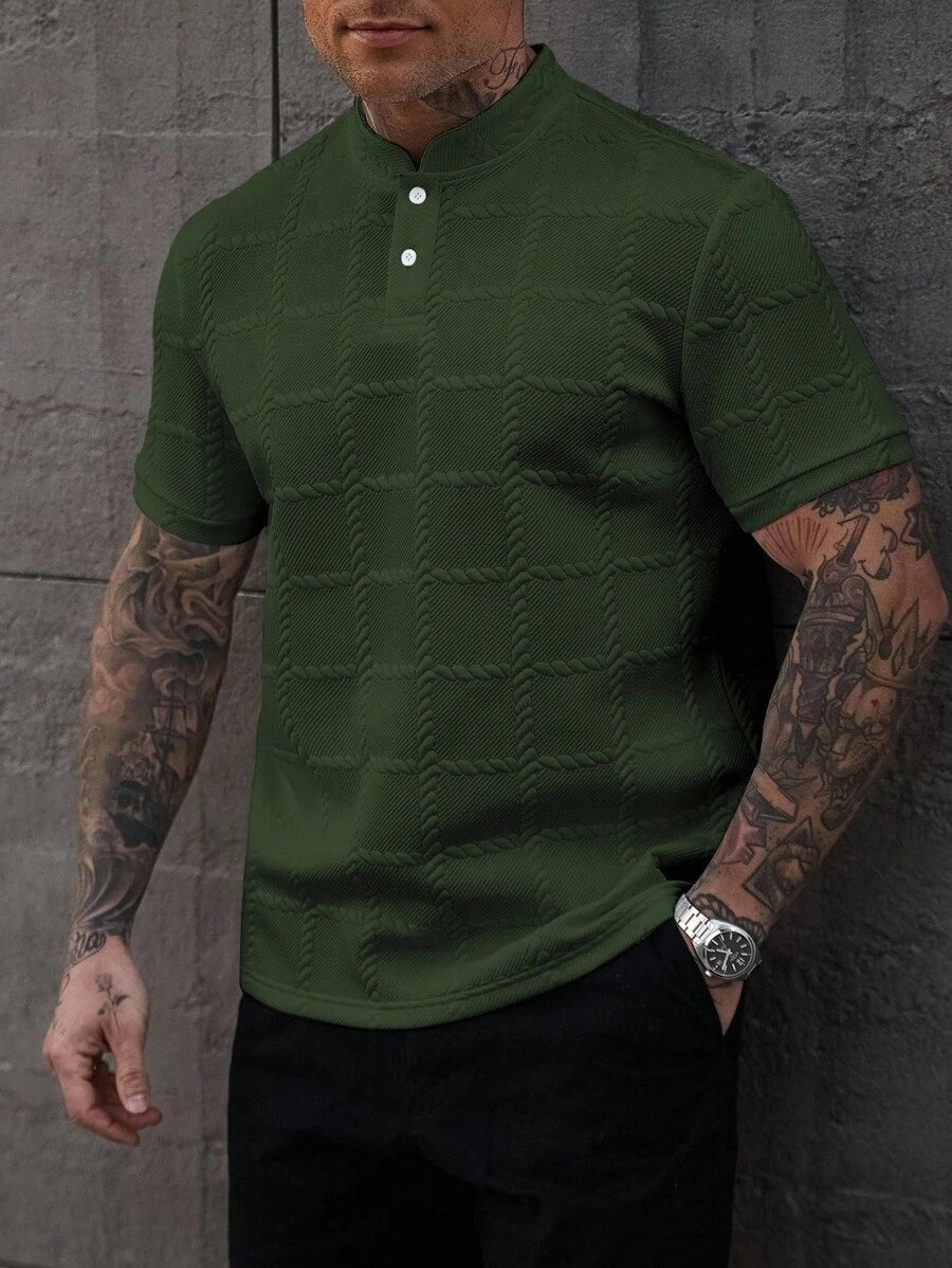 Camisa Masculina Estilo Polo de Manga Curta com Gola Padre
