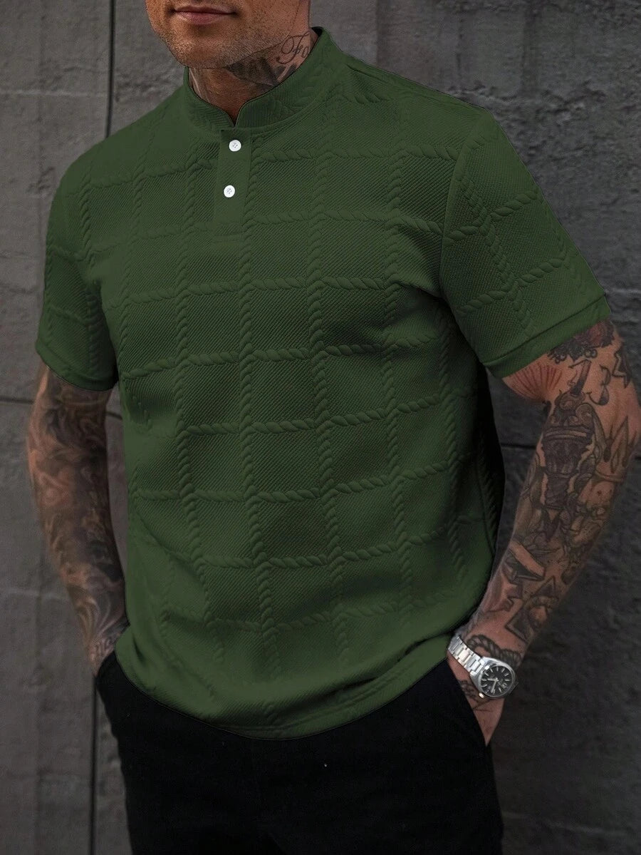 Camisa Masculina Estilo Polo de Manga Curta com Gola Padre