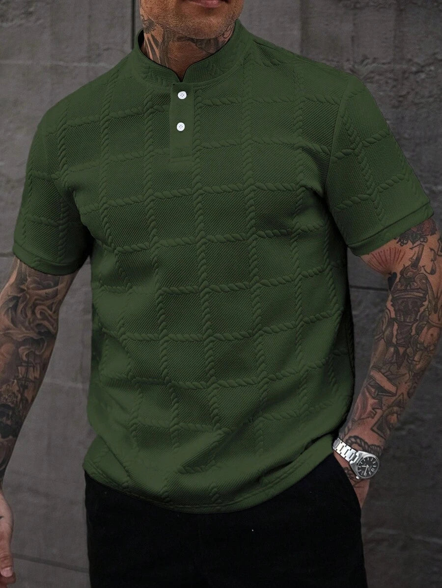 Camisa Masculina Estilo Polo de Manga Curta com Gola Padre