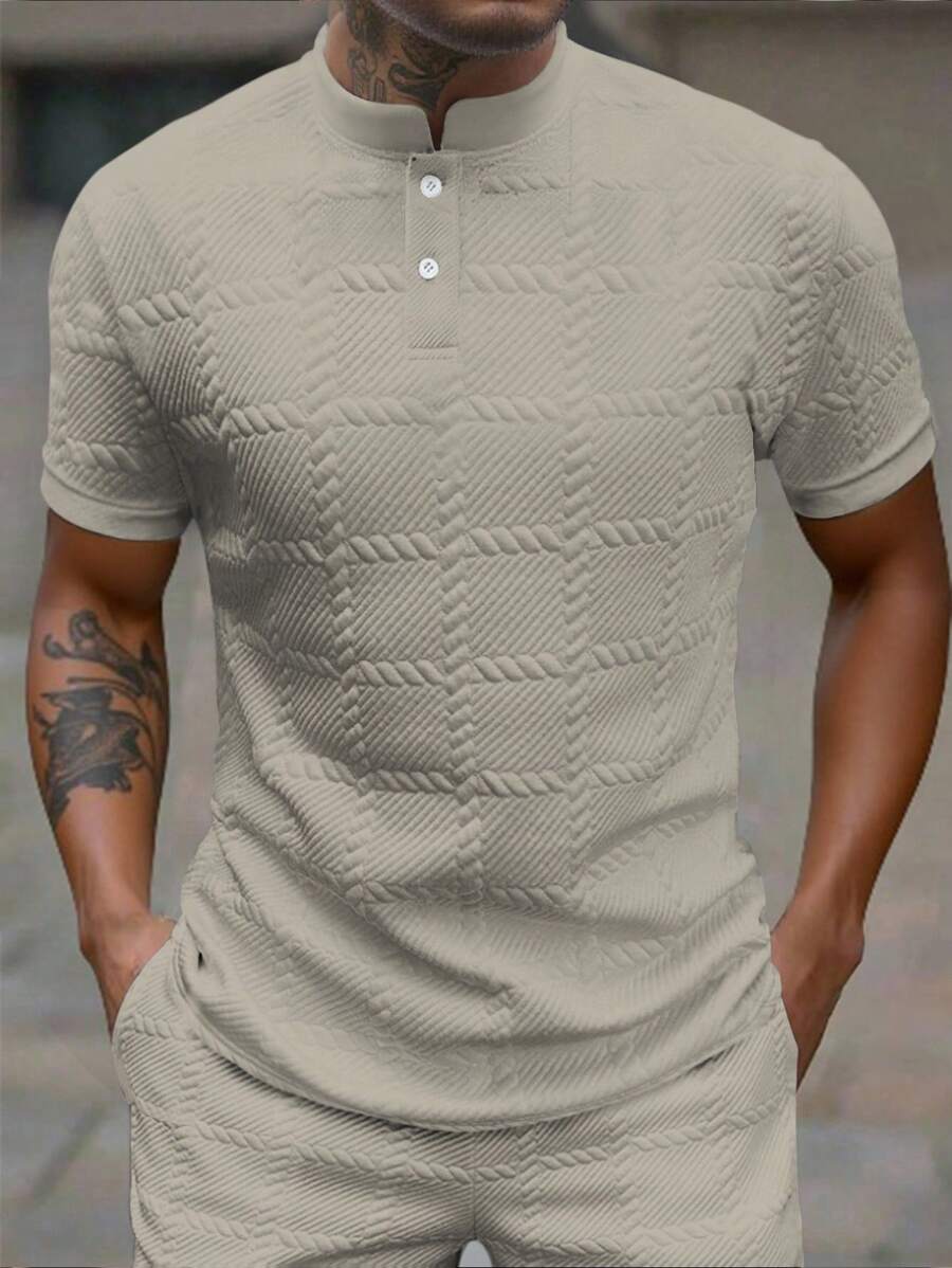 Camisa Masculina Estilo Polo de Manga Curta com Gola Padre