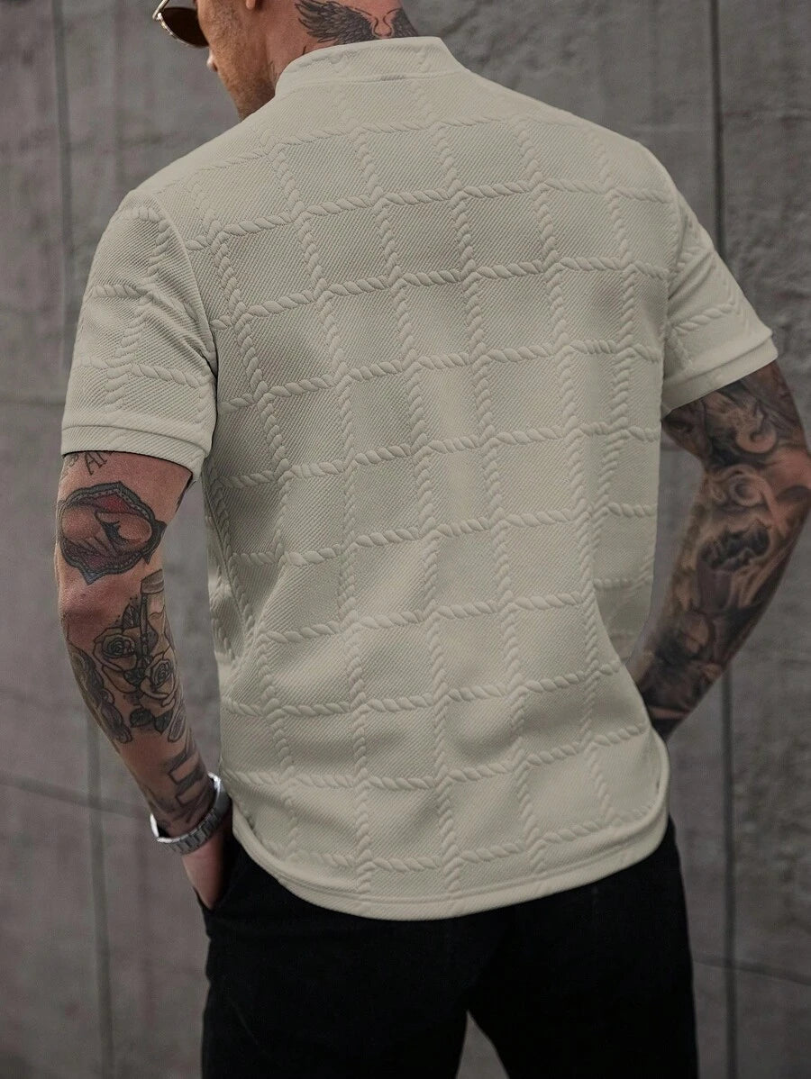Camisa Masculina Estilo Polo de Manga Curta com Gola Padre