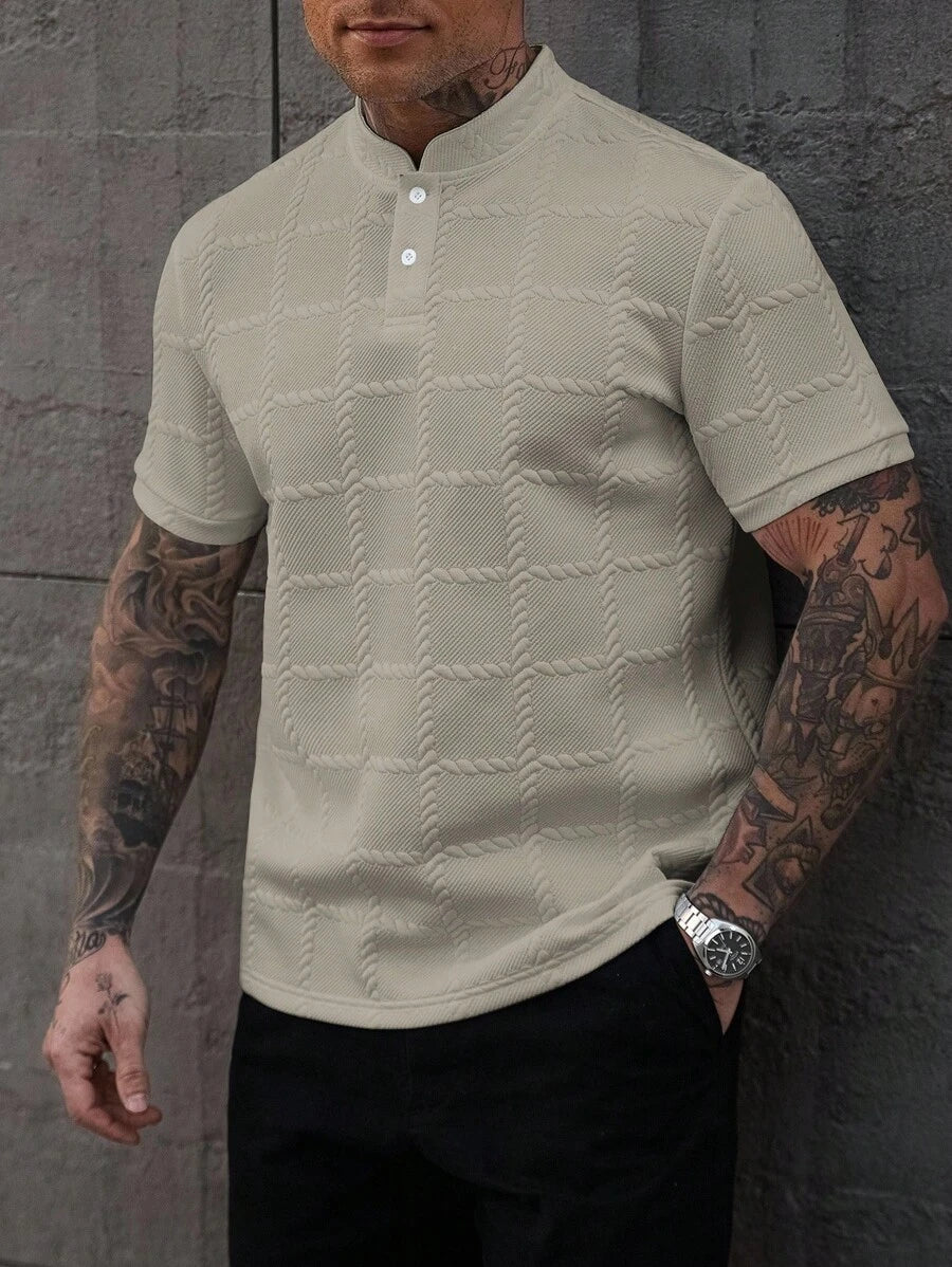 Camisa Masculina Estilo Polo de Manga Curta com Gola Padre