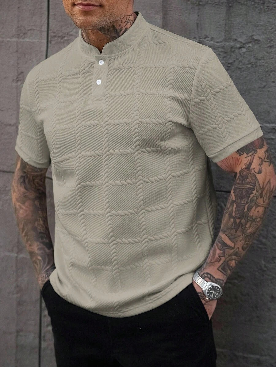 Camisa Masculina Estilo Polo de Manga Curta com Gola Padre