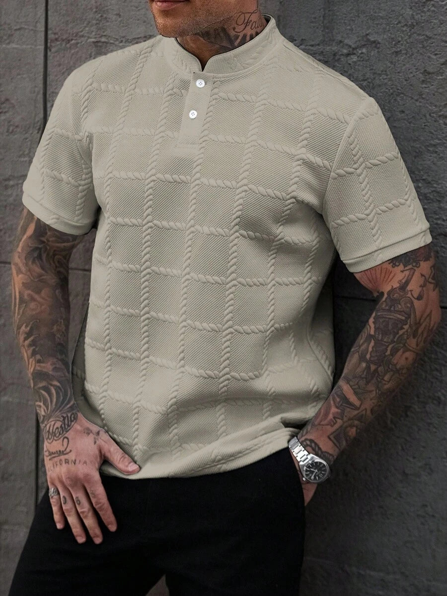 Camisa Masculina Estilo Polo de Manga Curta com Gola Padre