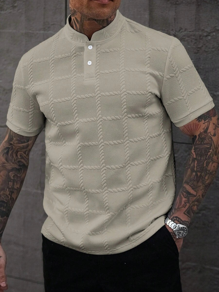 Camisa Masculina Estilo Polo de Manga Curta com Gola Padre
