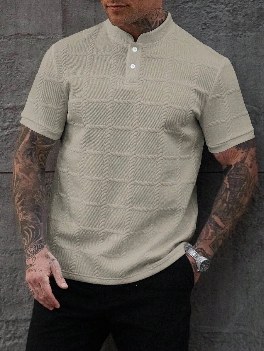 Camisa Masculina Estilo Polo de Manga Curta com Gola Padre
