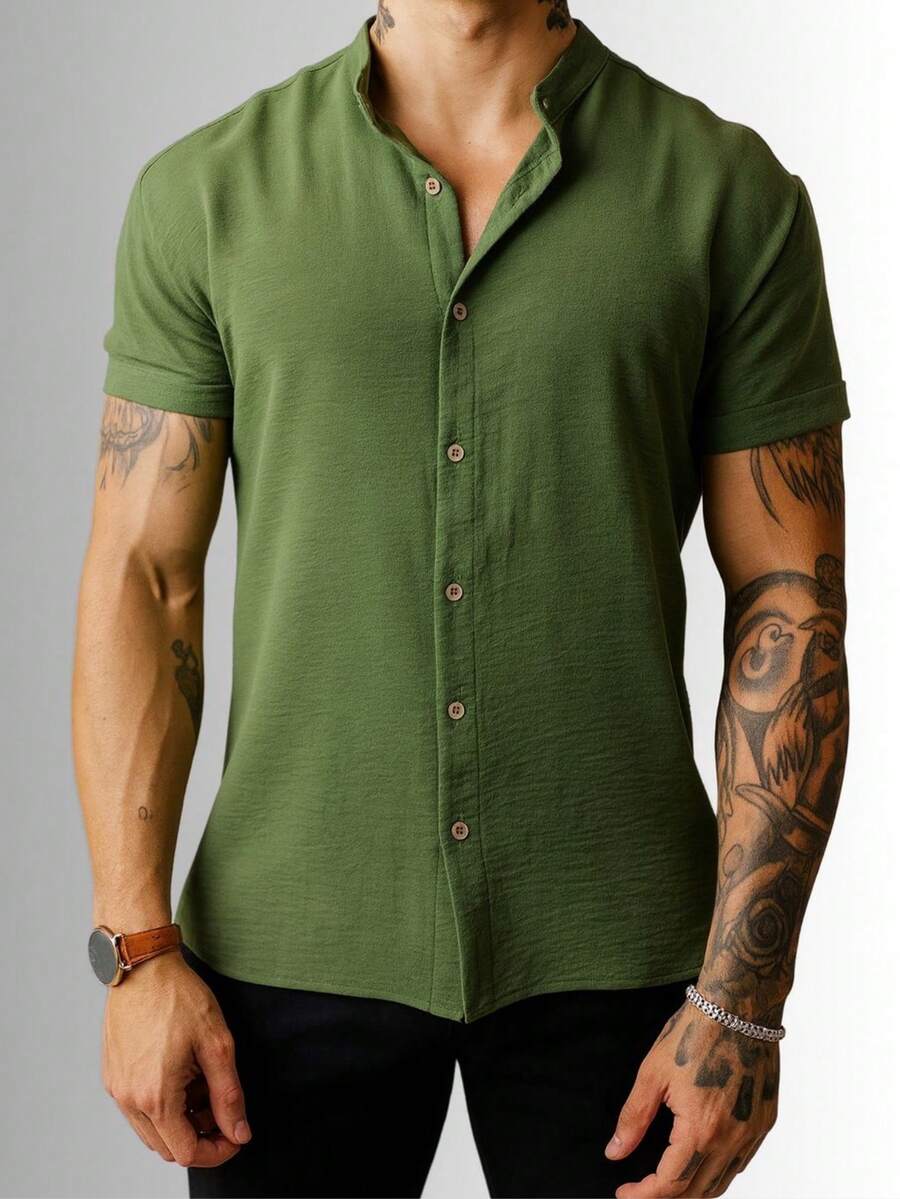 Camisa Masculina Manga Curta Gola Padre Confortável Tendencia Verão