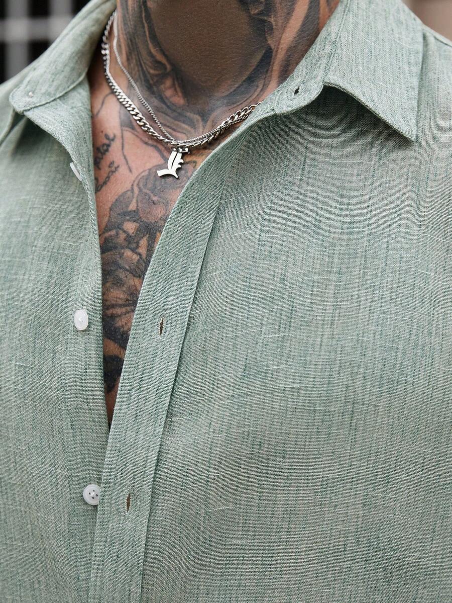 Camisa Masculina Manga Longa com Botões e Linho Bayer