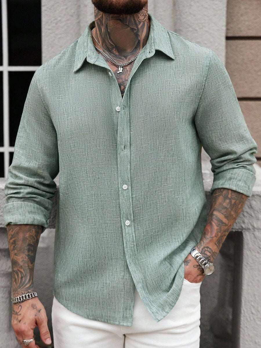 Camisa Masculina Manga Longa com Botões e Linho Bayer