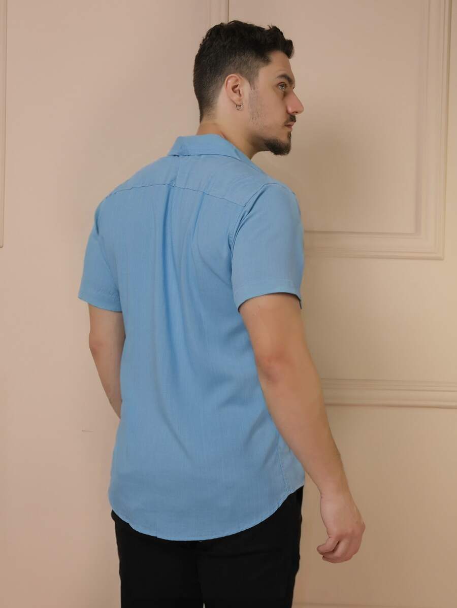 Camisa Masculina Manga Curta De Botão Lisa em viscose Balli