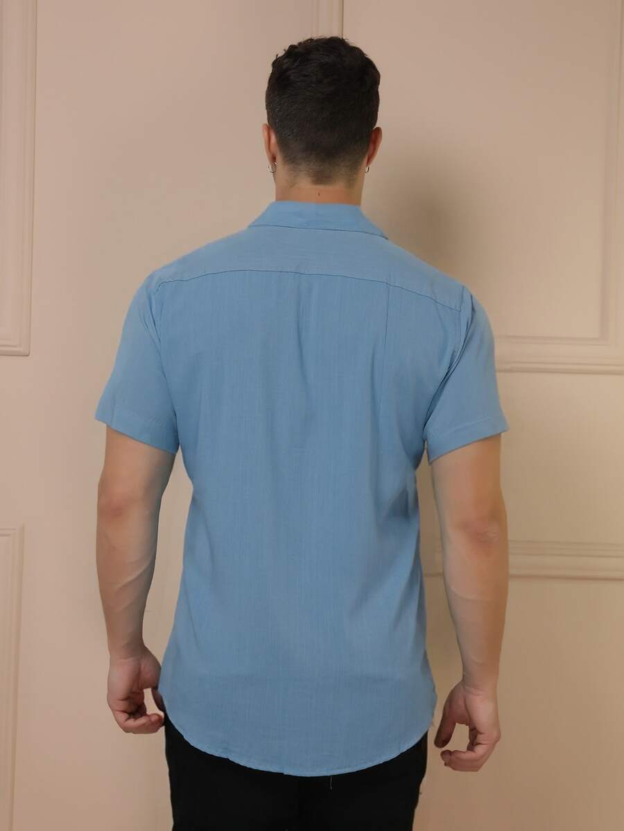 Camisa Masculina Manga Curta De Botão Lisa em viscose Balli