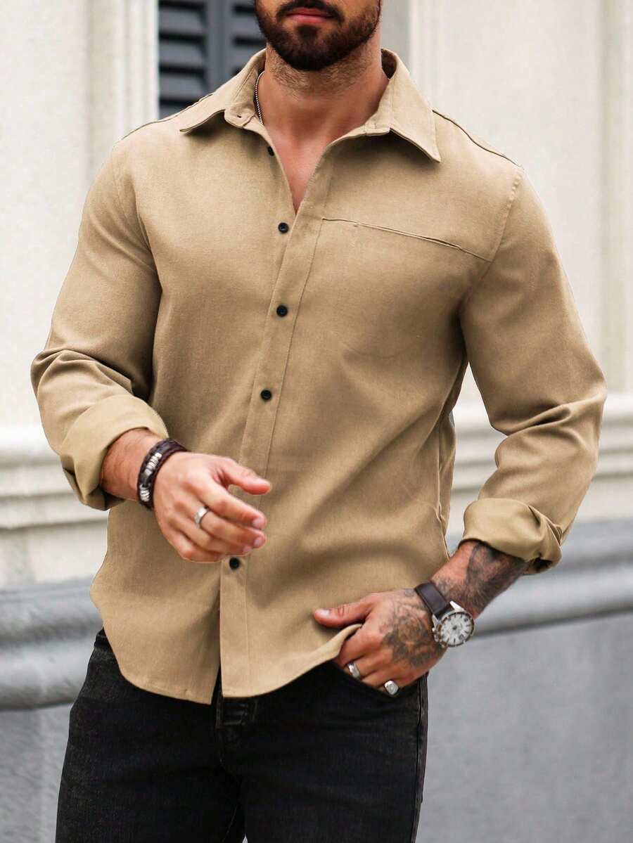 Camisa Masculina de Manga Longa em Linho Madri