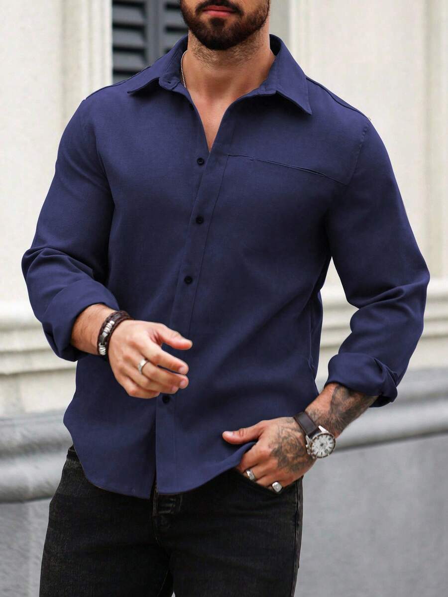 Camisa Masculina de Manga Longa em Linho Madri