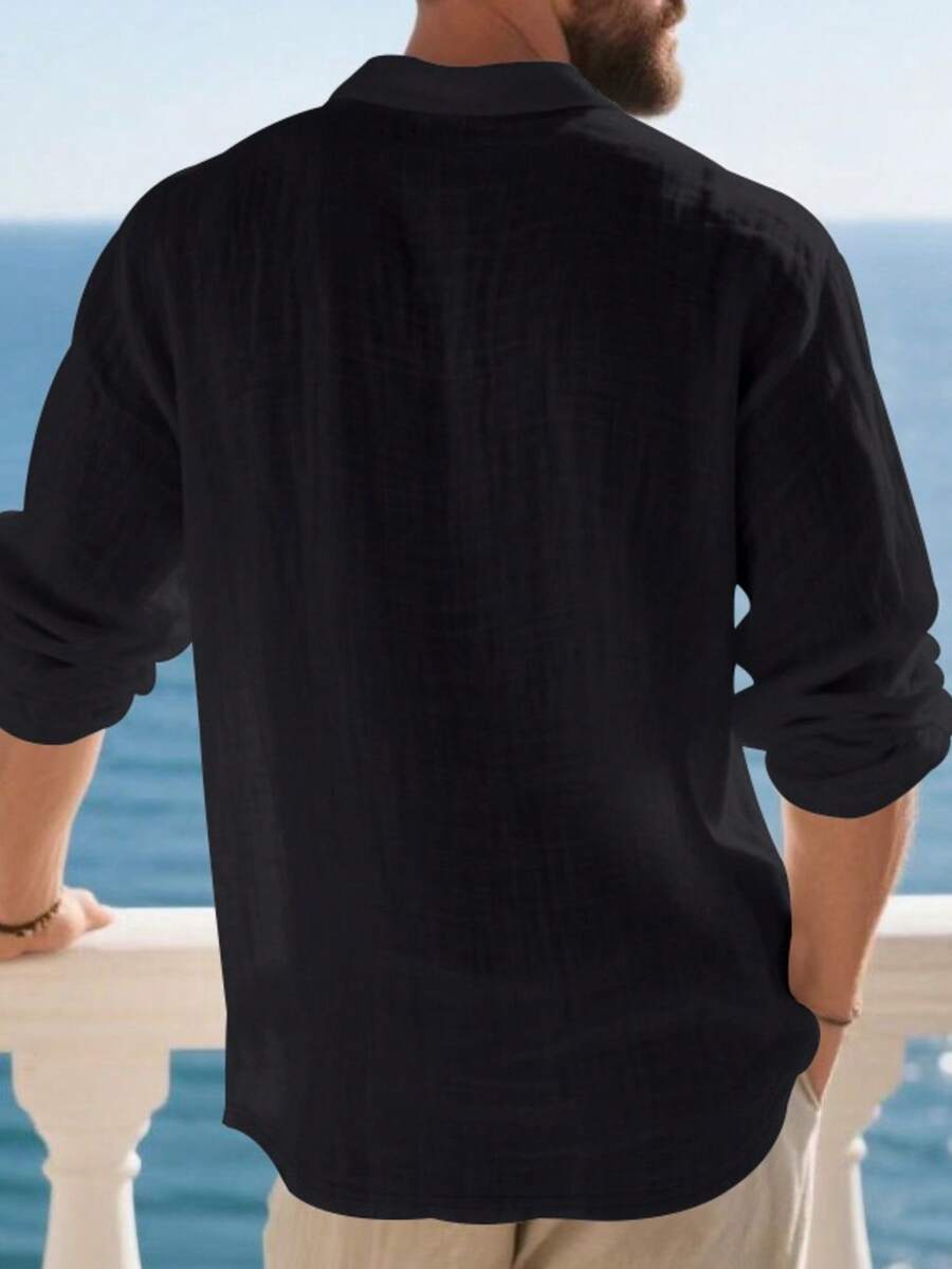 Camisa Masculina Polo de Linho Branco Manga Longa Jupters