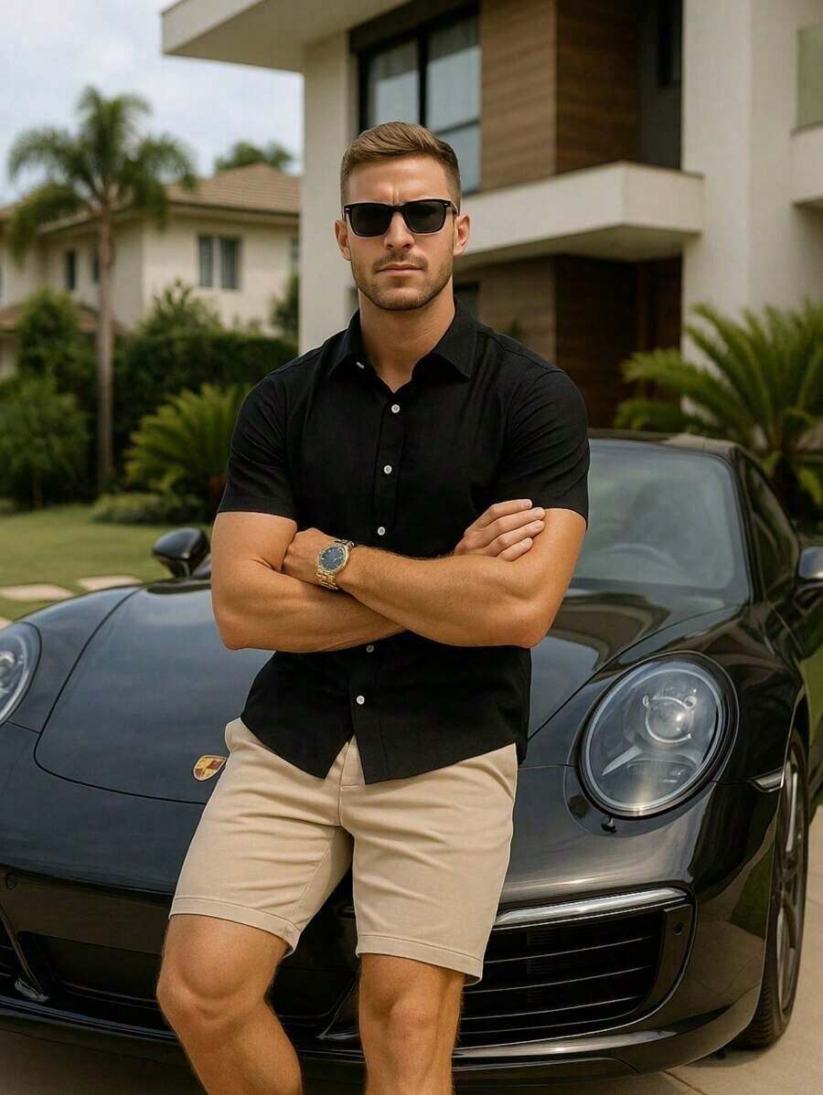 Camisa Masculina Gola Italiana Manga Curta Premium