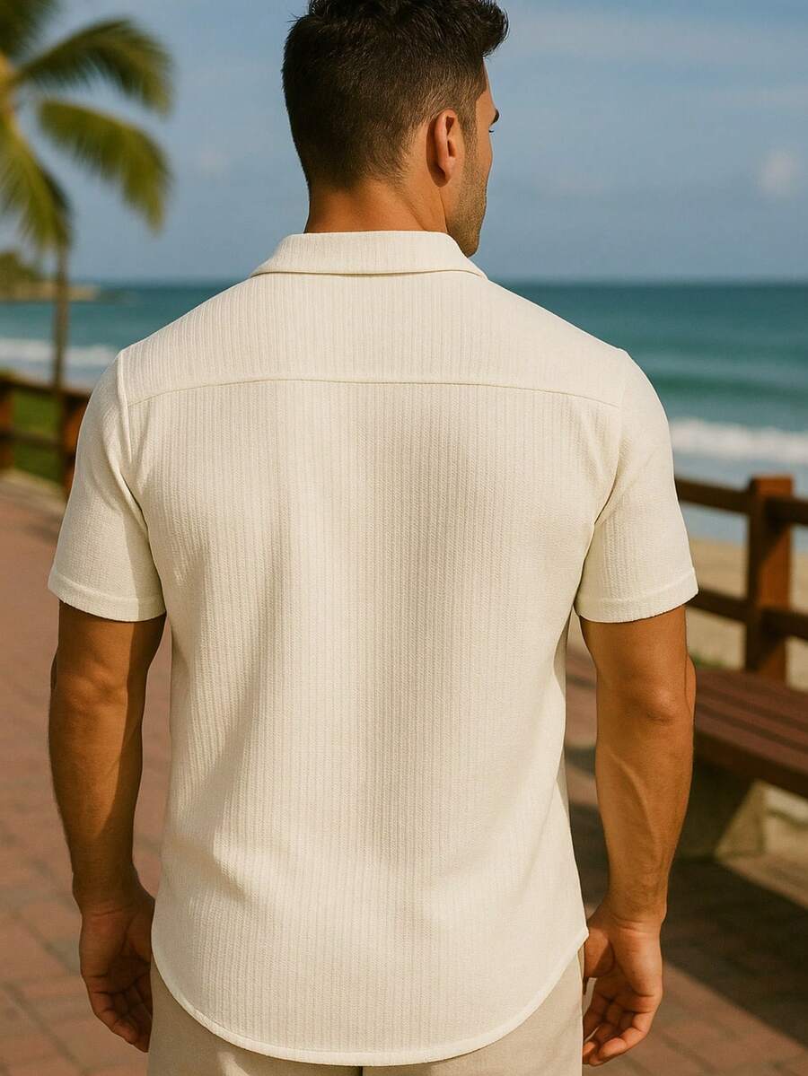 Camisa Masculina Tricot Crochet Casual Texturizada