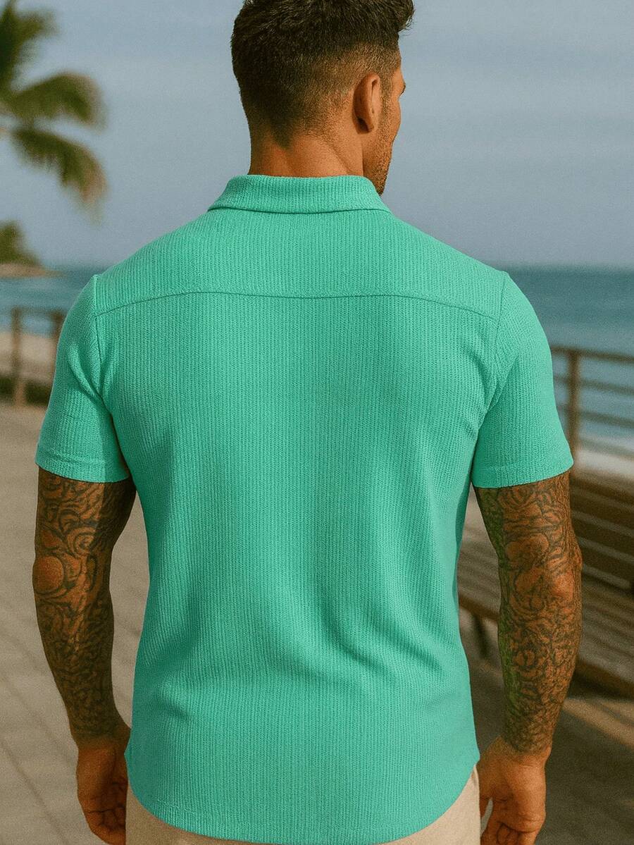 Camisa Masculina Tricot Crochet Casual Texturizada