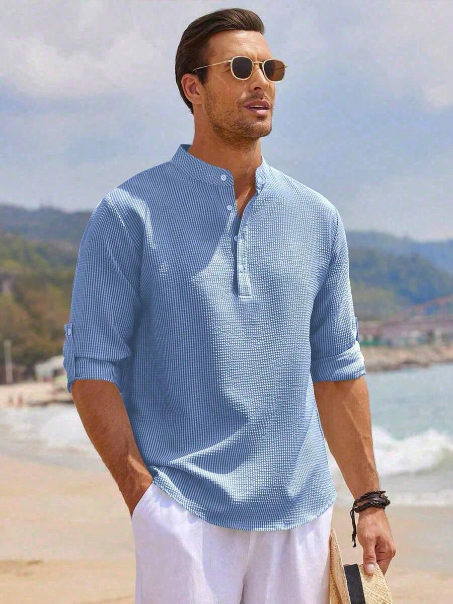 Camisa Masculina Henley de Manga Longa