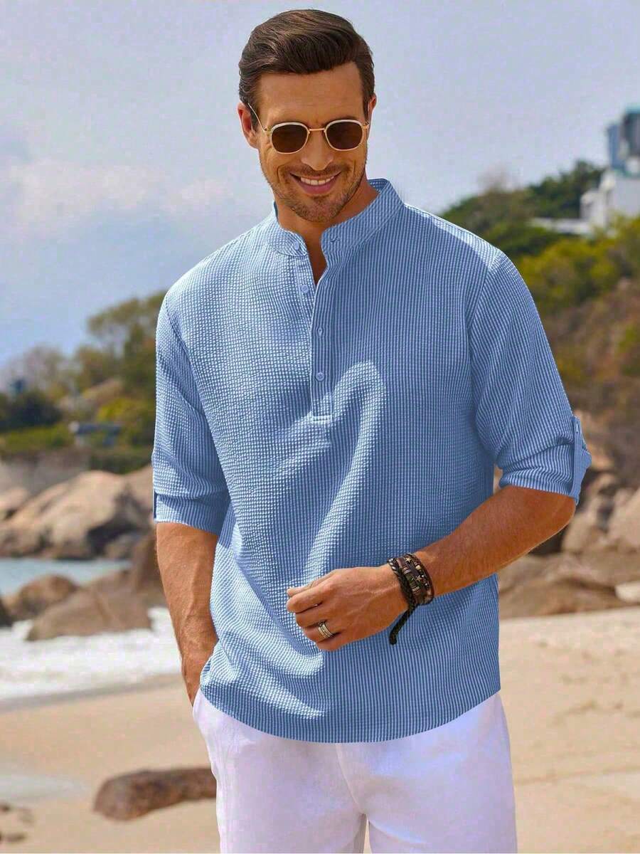 Camisa Masculina Henley de Manga Longa