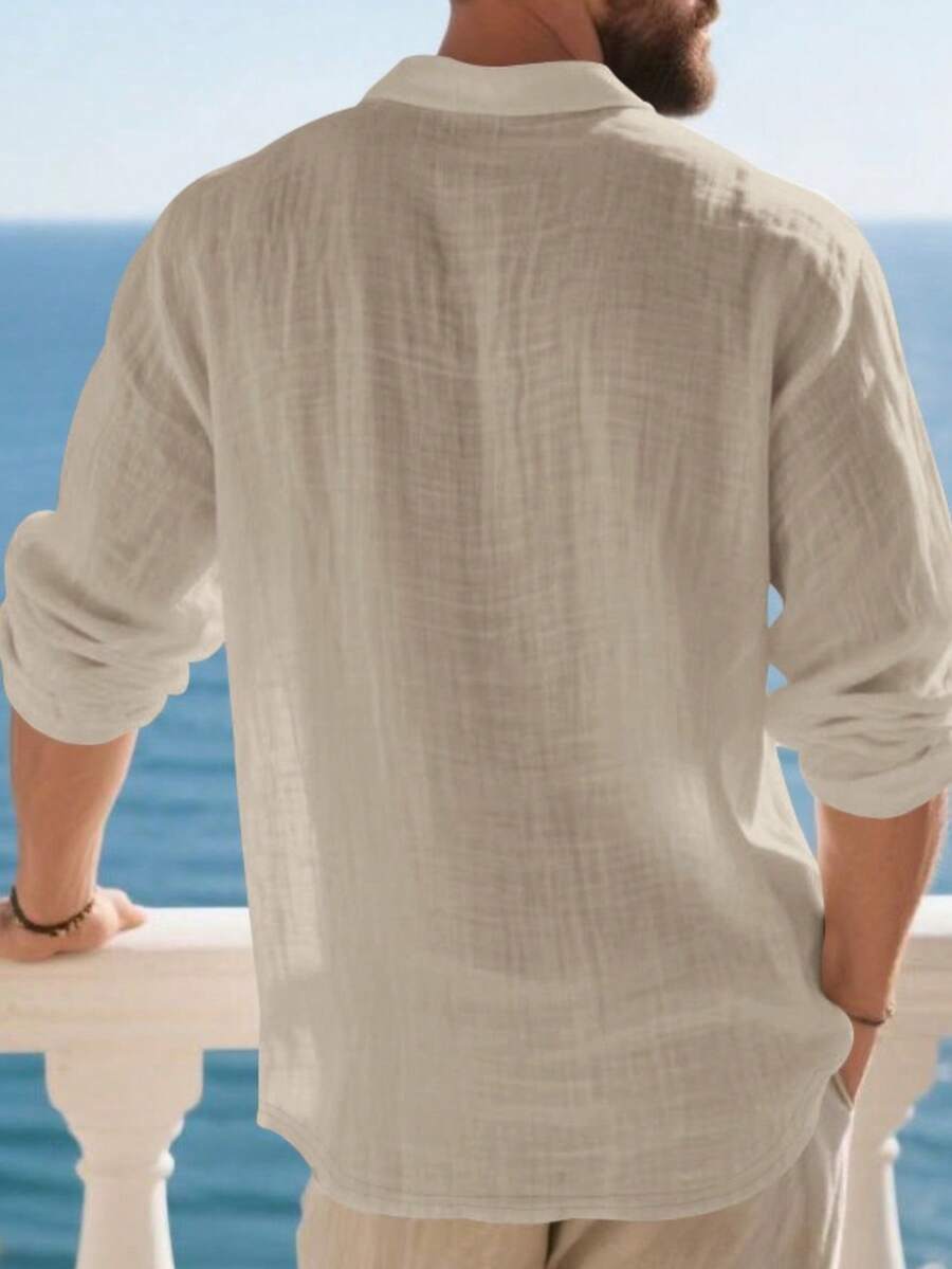 Camisa Masculina Polo de Linho Branco Manga Longa Jupters