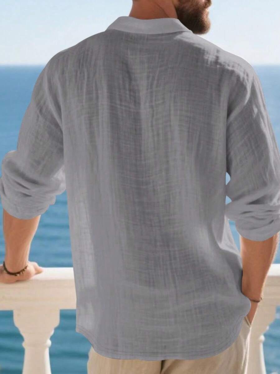 Camisa Masculina Polo de Linho Branco Manga Longa Jupters