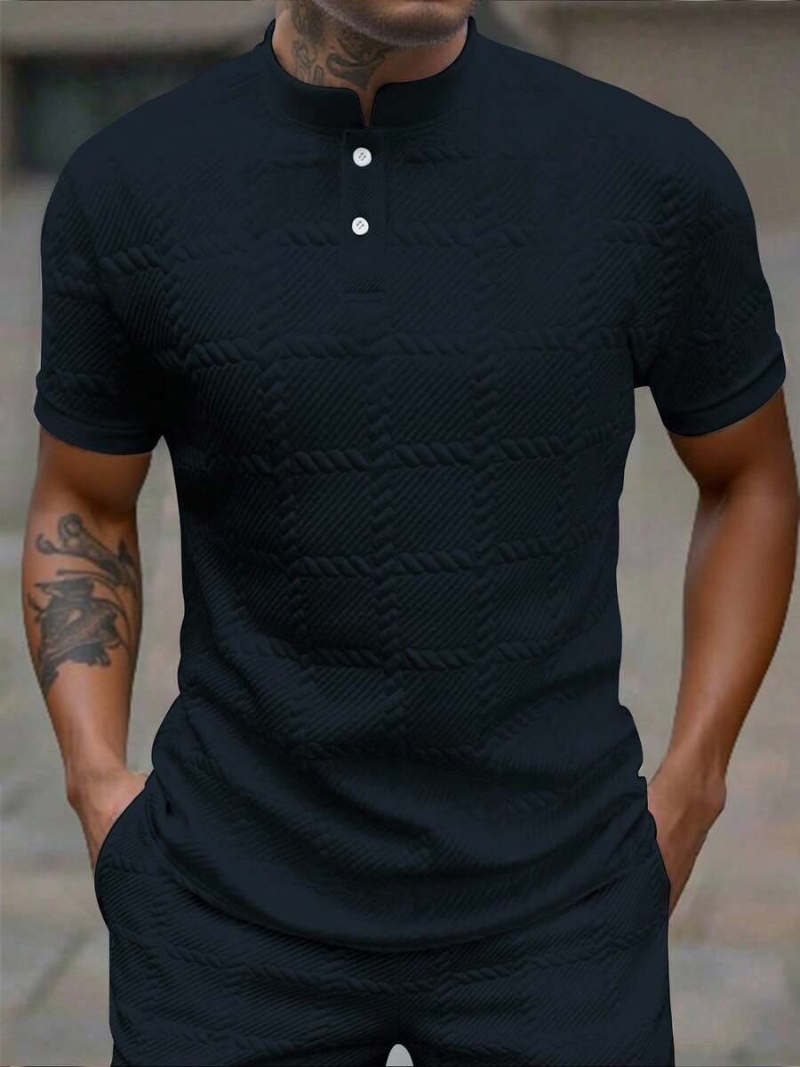 Camisa Masculina Estilo Polo de Manga Curta com Gola Padre