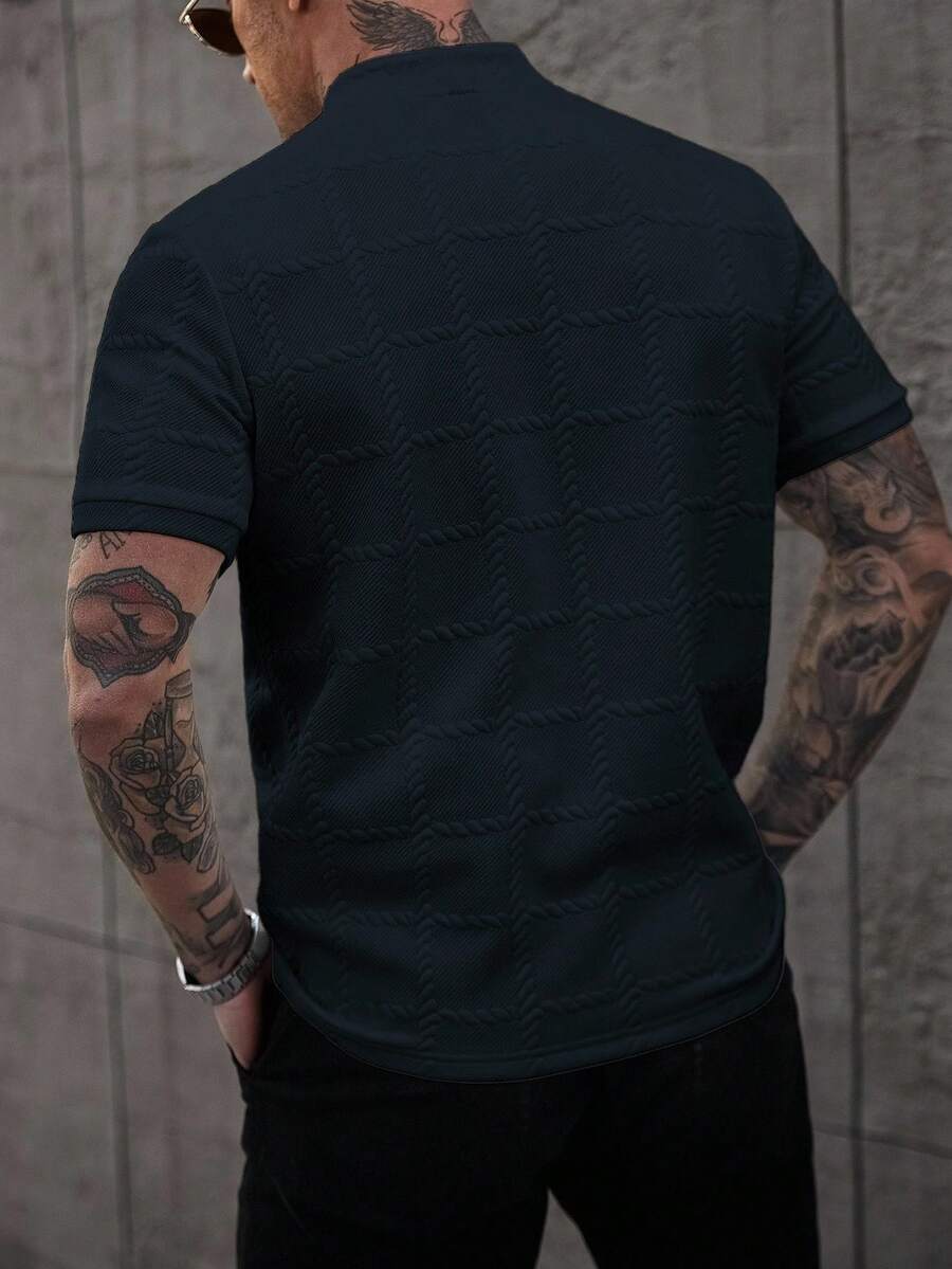 Camisa Masculina Estilo Polo de Manga Curta com Gola Padre