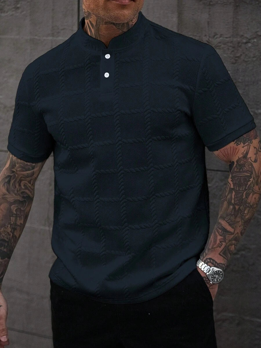 Camisa Masculina Estilo Polo de Manga Curta com Gola Padre
