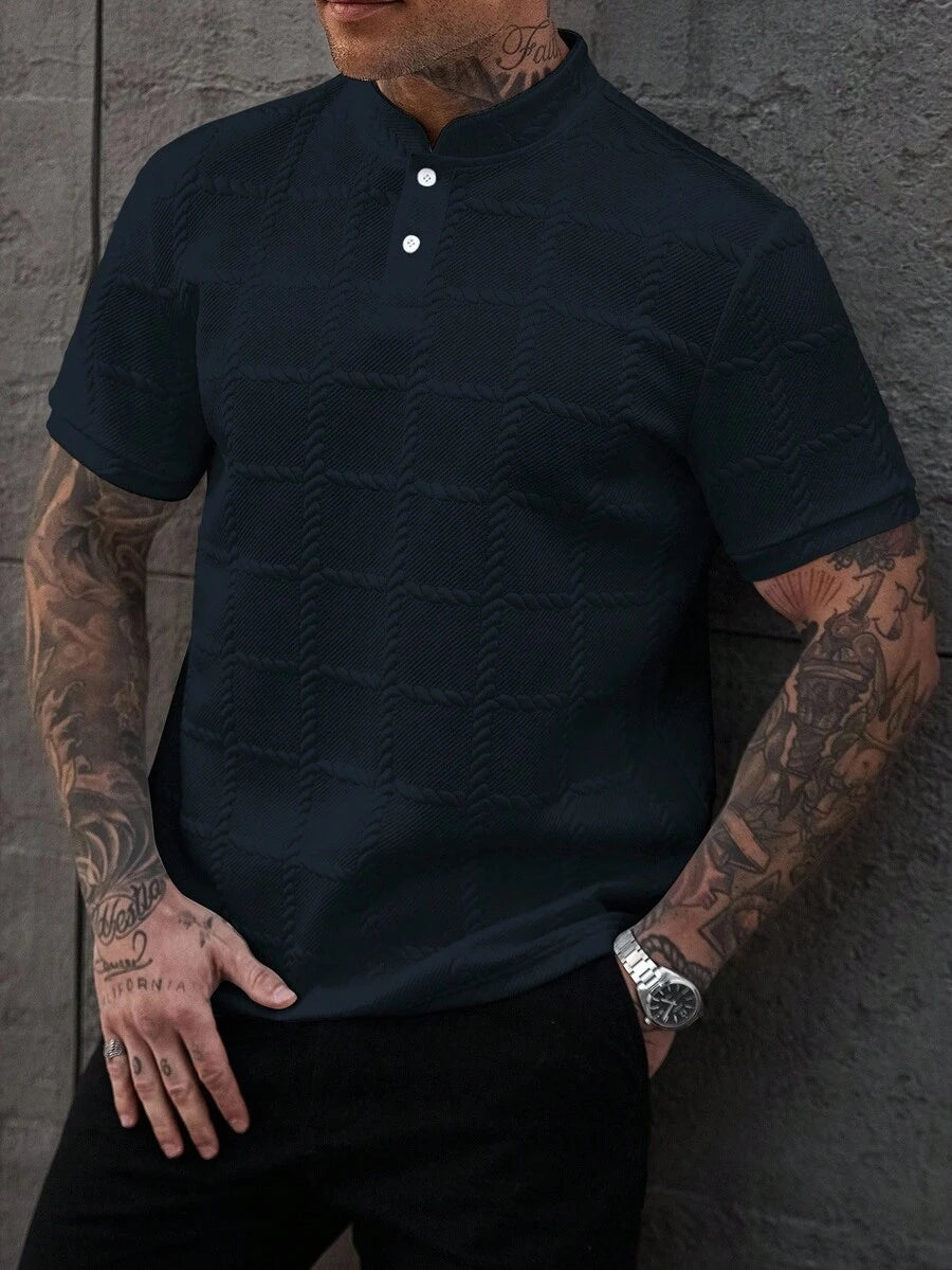 Camisa Masculina Estilo Polo de Manga Curta com Gola Padre