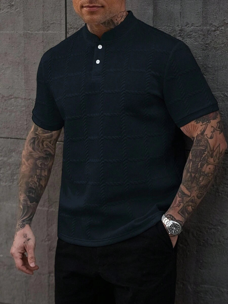 Camisa Masculina Estilo Polo de Manga Curta com Gola Padre