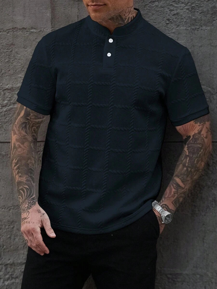 Camisa Masculina Estilo Polo de Manga Curta com Gola Padre