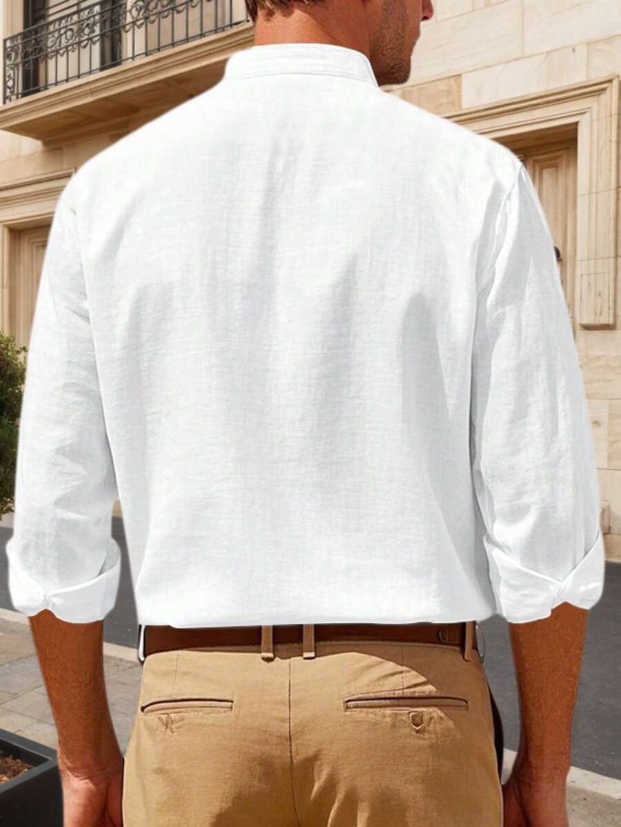 Camisa Masculina Social de Linho Respirável com Botões