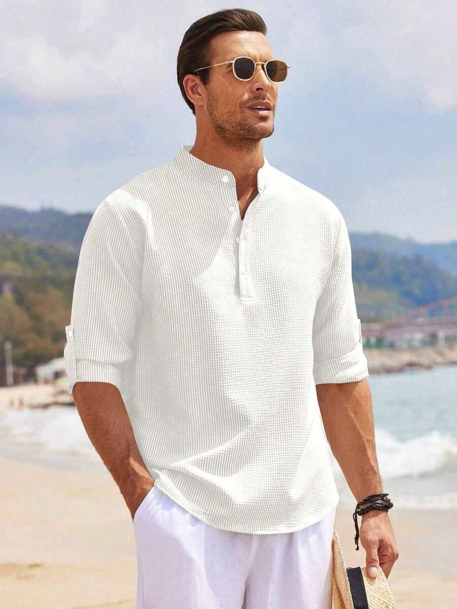 Camisa Masculina Henley de Manga Longa